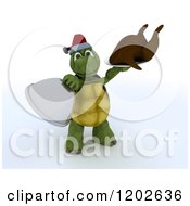 Poster, Art Print Of 3d Christmas Tortoise Serving A Roasted Turkey