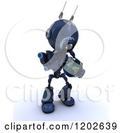 Poster, Art Print Of 3d Blue Android Robot Holding An Earth Globe