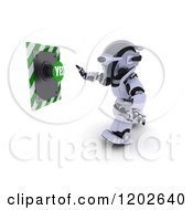 Clipart Of A 3d Robot Reaching For A YES Push Button Royalty Free CGI Illustration