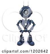 Poster, Art Print Of 3d Blue Android Robot Standing Guard