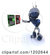 Poster, Art Print Of 3d Blue Android Robot Thinking In Front Of Accept And Reject Buttons