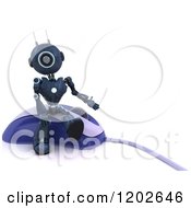 Poster, Art Print Of 3d Blue Android Robot Sitting On A Computer Mouse