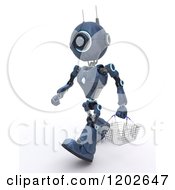 3d Blue Android Robot Carrying A Shopping Basket