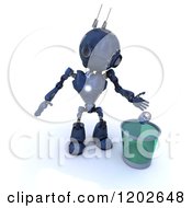 Poster, Art Print Of 3d Blue Android Robot Dropping A Can In A Recycle Bin