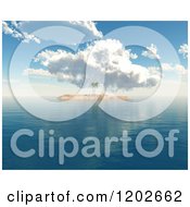 Clipart Of A 3d Tropical Island With Palm Trees With A Bay And Blue Sky Royalty Free CGI Illustration