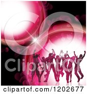 Silhouetted Dancers Over Pink Flares On Black