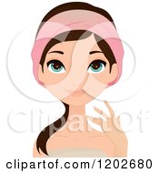 Poster, Art Print Of Young Brunette Woman With Blue Eyes Wearing A Spa Headband And Towel