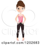 Clipart Of A Young Brunette Woman With Blue Eyes Standing With Her Hands On Her Hips Royalty Free Vector Illustration