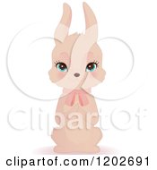 Clipart Of A Cute Beige Bunny Rabbit Wearing A Pink Bow Royalty Free Vector Illustration