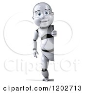 Clipart Of A 3d Baby Robot Looking Around A Sign Royalty Free CGI Illustration
