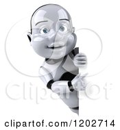 Clipart Of A 3d Baby Robot Looking Around And Pointing To A Sign Royalty Free CGI Illustration