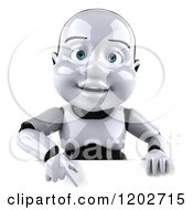 Clipart Of A 3d Baby Robot Pointing Down To A Sign Royalty Free CGI Illustration