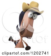 Clipart Of A 3d Happy Horse Wearing A Cowboy Hat And Waving Over A Sign Royalty Free CGI Illustration