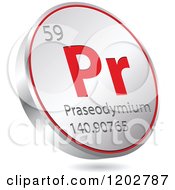 Poster, Art Print Of 3d Floating Round Red And Silver Praseodymium Chemical Element Icon