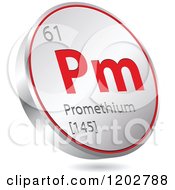Clipart Of A 3d Floating Round Red And Silver Promethium Chemical Element Icon Royalty Free Vector Illustration