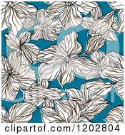 Poster, Art Print Of Seamless Pattern Of White Flowers On Teal 2