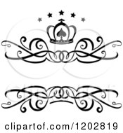 Clipart Of A Vintage Black And White Swirl Frame With A Crown And Luxury Stars Royalty Free Vector Illustration