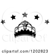 Clipart Of A Black And White Crown With Luxury Stars 3 Royalty Free Vector Illustration