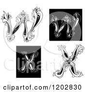 Clipart Of Vintage Black And White Floral Letters W And X Royalty Free Vector Illustration