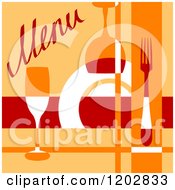 Poster, Art Print Of Red And Orange Restaurant Menu With Glasses Silveware And A Plate