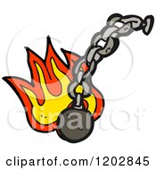 Cartoon Of A Flaming Ball And Chain Royalty Free Vector Illustration