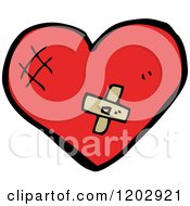Cartoon Of A Valentine Heart With A Band Aid Royalty Free Vector Illustration by lineartestpilot