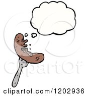 Cartoon Of A Thinking Sausage Of A Fork Royalty Free Vector Illustration by lineartestpilot