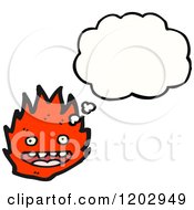 Cartoon Of A Flame Monster Thinking Royalty Free Vector Illustration