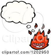 Cartoon Of A Flame Monster Thinking Royalty Free Vector Illustration
