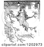 Clipart Of A Vintage Black And White Lost Princess Of Oz Woman Royalty Free Vector Illustration