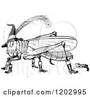Clipart Of A Vintage Black And White Oz Grasshopper Royalty Free Vector Illustration