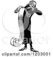 Clipart Of A Vintage Black And White Man With A Long List Royalty Free Vector Illustration