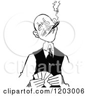 Cartoon Of A Vintage Black And White Card Player Royalty Free Vector Clipart