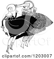 Clipart Of Vintage Black And White Ladies In The Wind Royalty Free Vector Illustration