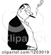Cartoon Of A Vintage Black And White Man Smoking A Cigar Royalty Free Vector Clipart