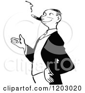 Cartoon Of A Vintage Black And White Man Smoking A Cigar Royalty Free Vector Clipart