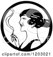 Clipart Of A Vintage Black And White Woman Smoking Royalty Free Vector Illustration
