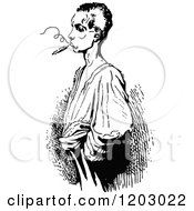 Clipart Of A Vintage Black And White Man Smoking Royalty Free Vector Illustration