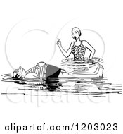 Cartoon Of A Vintage Black And White Couple Swimming Royalty Free Vector Clipart by Prawny Vintage