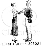 Cartoon Of A Vintage Black And White Happy Couple Royalty Free Vector Clipart