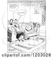Cartoon Of A Vintage Black And White Couple On A Sofa Royalty Free Vector Clipart