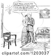 Poster, Art Print Of Vintage Black And White Happy Couple Admiring Electricity