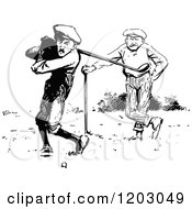 Clipart Of Vintage Black And White Golfers Royalty Free Vector Illustration