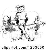 Clipart Of Vintage Black And White Golfers 2 Royalty Free Vector Illustration
