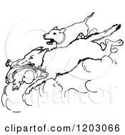 Clipart Of Vintage Black And White Dogs Attacking A Doll Royalty Free Vector Illustration