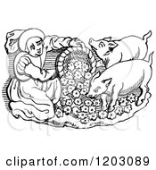 Poster, Art Print Of Vintage Black And White Person Feeding Swine