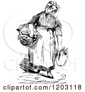 Clipart Of A Vintage Black And White Bag Lady Royalty Free Vector Illustration