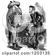 Clipart Of A Vintage Black And White Scene Of Abraham Lincoln In Character Royalty Free Vector Illustration