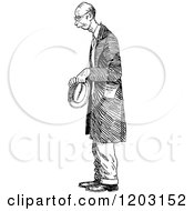 Cartoon Of A Vintage Black And White Nervous Old Man Royalty Free Vector Clipart