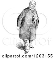 Clipart Of A Vintage Black And White Stout Old Man Royalty Free Vector Illustration